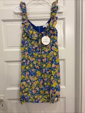 Lost + Wander Blue Floral Ruffle-Strap Dress